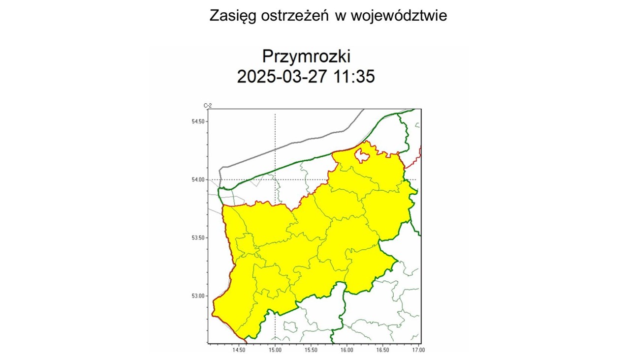 OSTRZEŻENIE METEOROLOGICZNE 31.03.2025 R.-01.04.2025 R. 