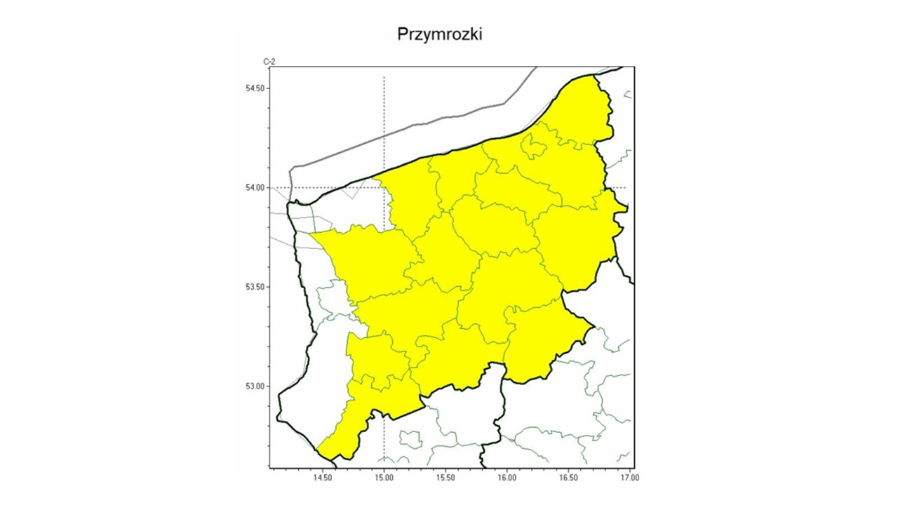 OSTRZEŻENIE METEOROLOGICZNE 09.04.2025 R.-10.04.2025 R. MOŻLIWE PRZYMROZKI