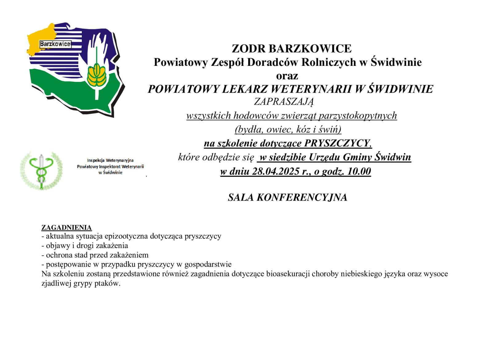 Szkolenie dotyczące pryszczycy